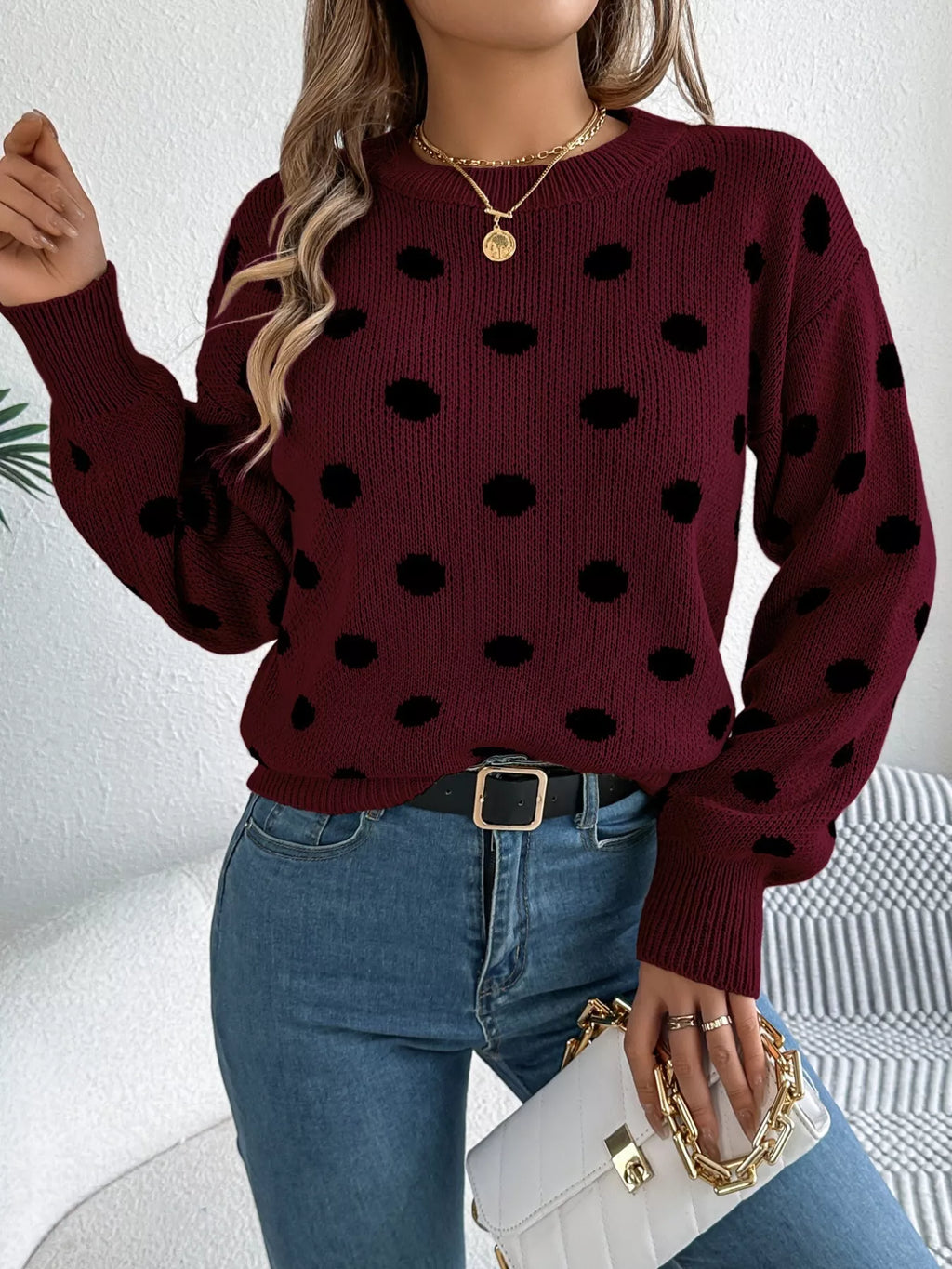 Polka Dot Round Neck Sweater (8)