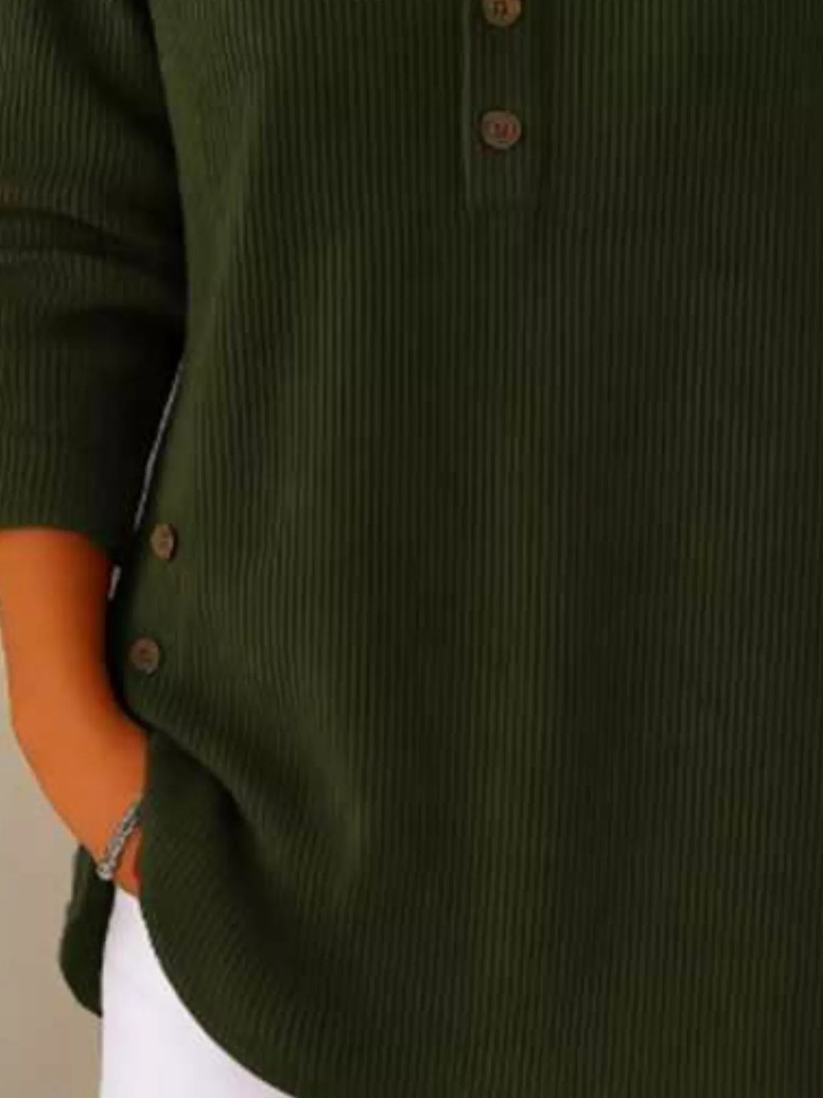 Full Size Button Detail Corduroy Top Plus (21)