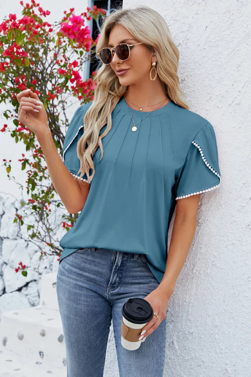 Round Neck Petal Sleeve T-shirt (11)