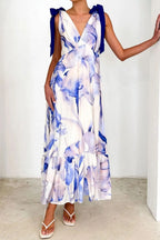 Printed V-neck Tie Shoulder Midi Cami Dress (20)
