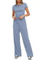 Round Neck Short Sleeve Top Pants Set (11)