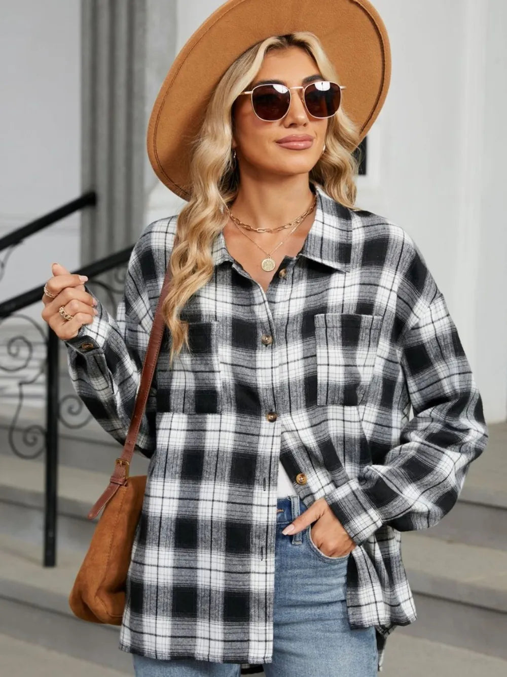 Plaid Collared Neck Long Sleeve Shirt (18)