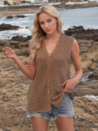 Button Down Eyelet V-neck Sweater Vest (10)