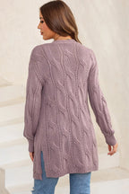 Cable-knit Dropped Shoulder Slit Cardigan (16)