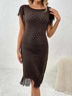 Fringe Openwork Boat Neck Knit Dress (6)