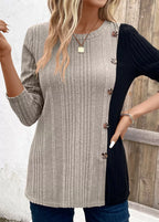 Block Ribbed Knit Decor Button T-shirt (5)