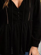 Tassel Drawstring Long Sleeve Peplum Top (6)