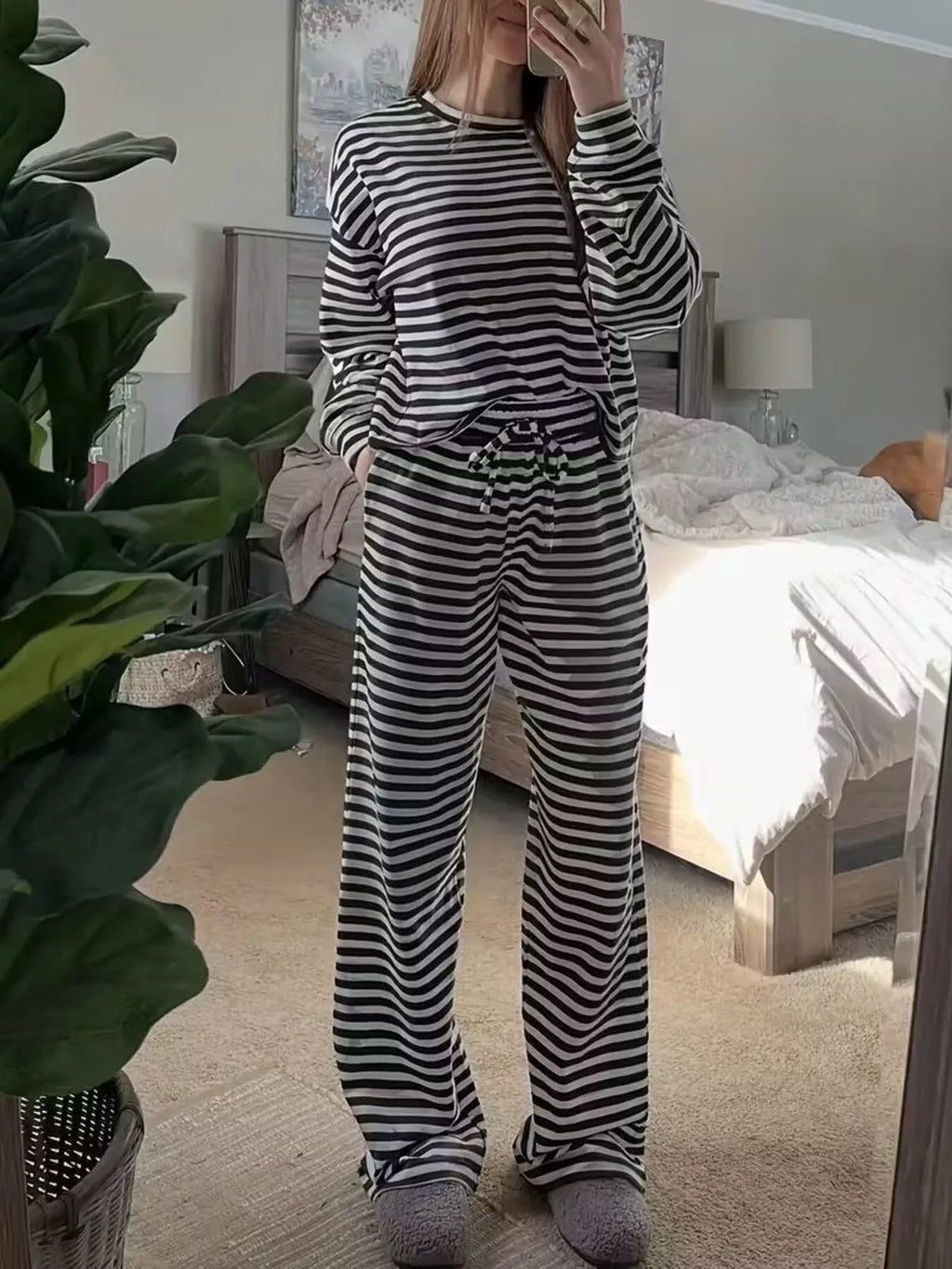 Striped Long Sleeve Top Pants Set (9)