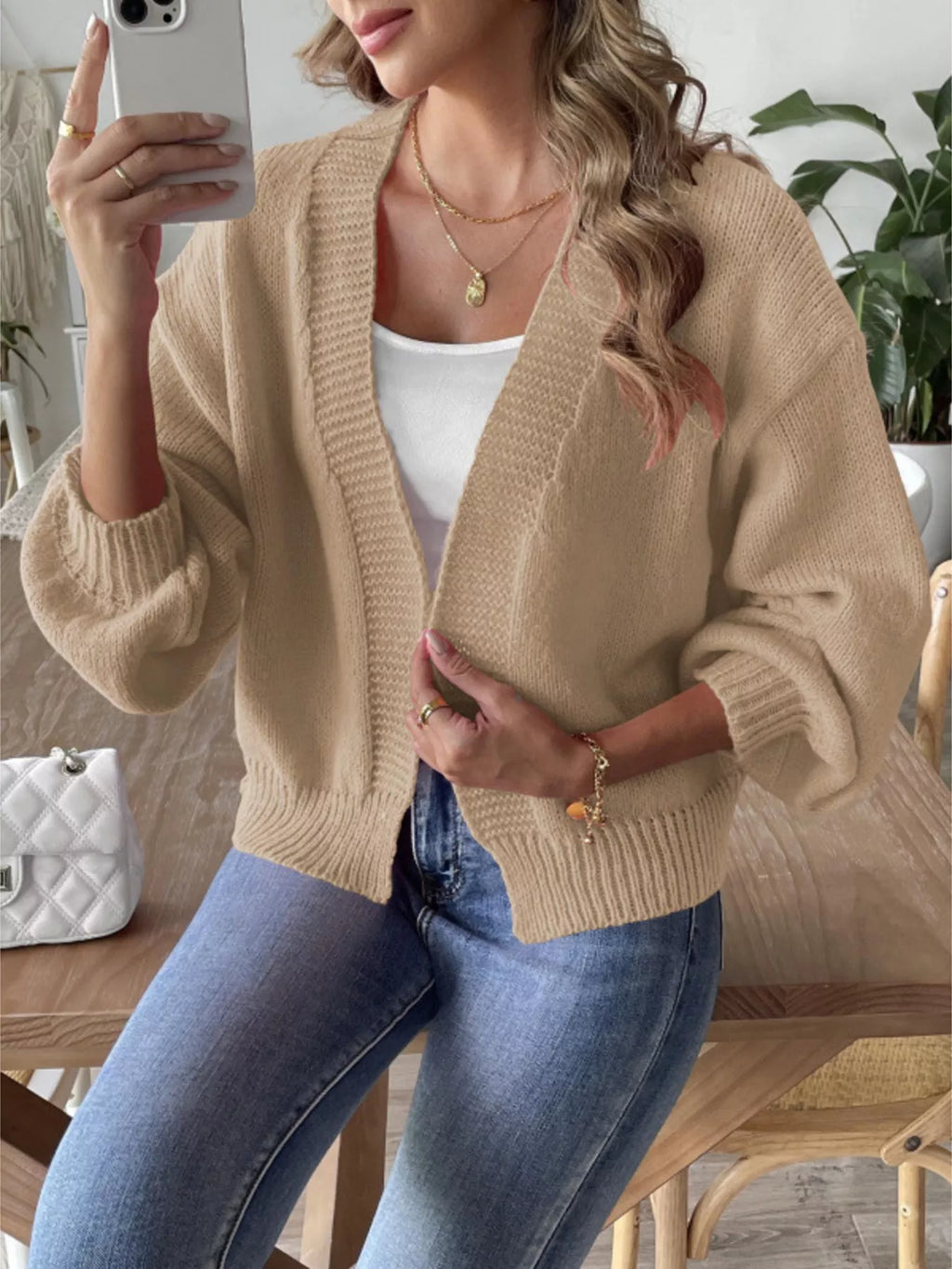 Open Front Dropped Shoulder Cardigan (2)