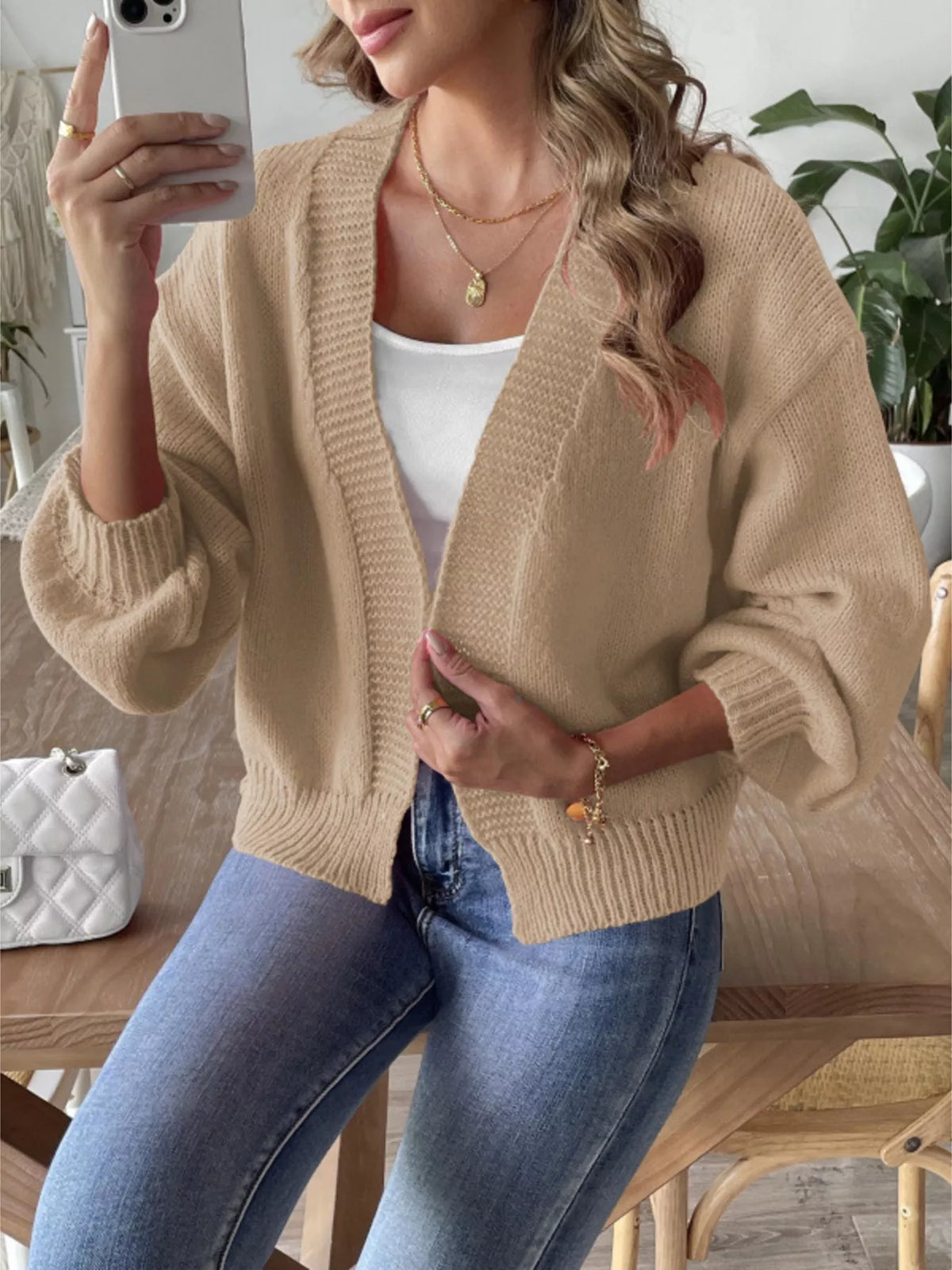 Open Front Dropped Shoulder Cardigan (2)