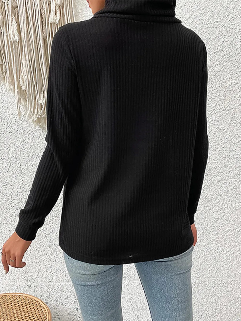 Decorative Button Turtleneck Long Sleeve T-shirt (9)