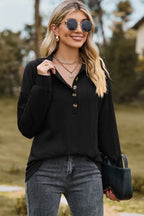 Half Button Dropped Shoulder Blouse (2)