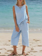 Striped Sleeveless Top Cropped Pants Set (5)