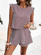 Printed Round Neck Top Layered Shorts Set (10)
