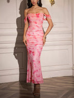 Off-shoulder Ruched Floral Mermaid Dress (27)