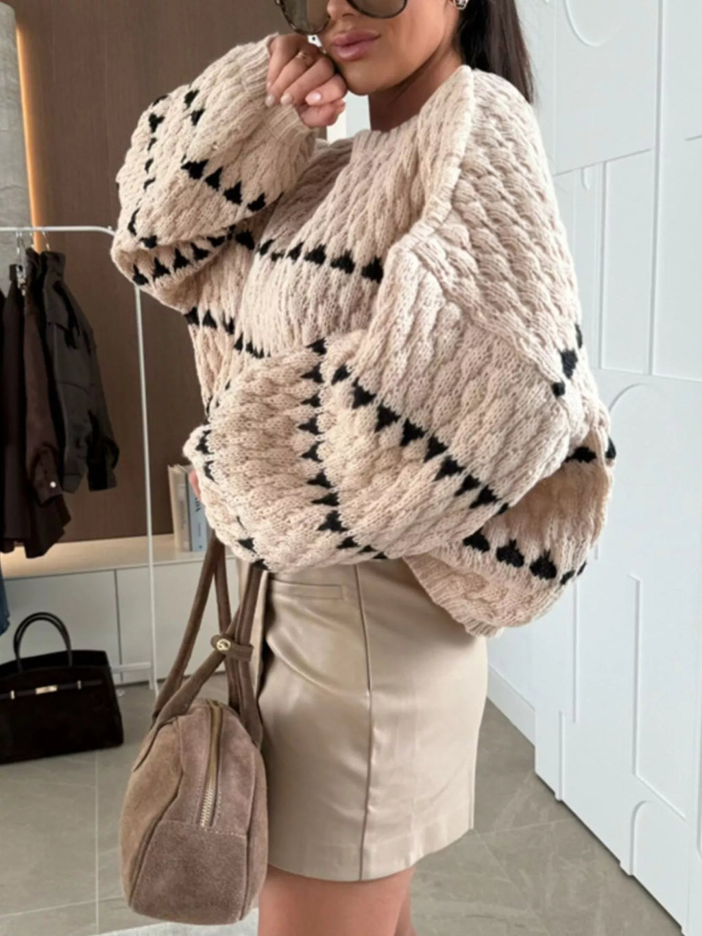 Chunky Knit Striped Sweater Balloon Sleeves (9)