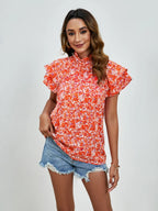 Ditsy Floral Mock Neck Flounce Sleeve Blouse (10)