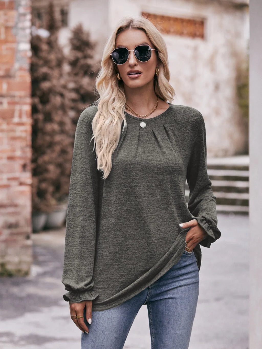 Round Neck Long Sleeve Casual T-shirt (27)