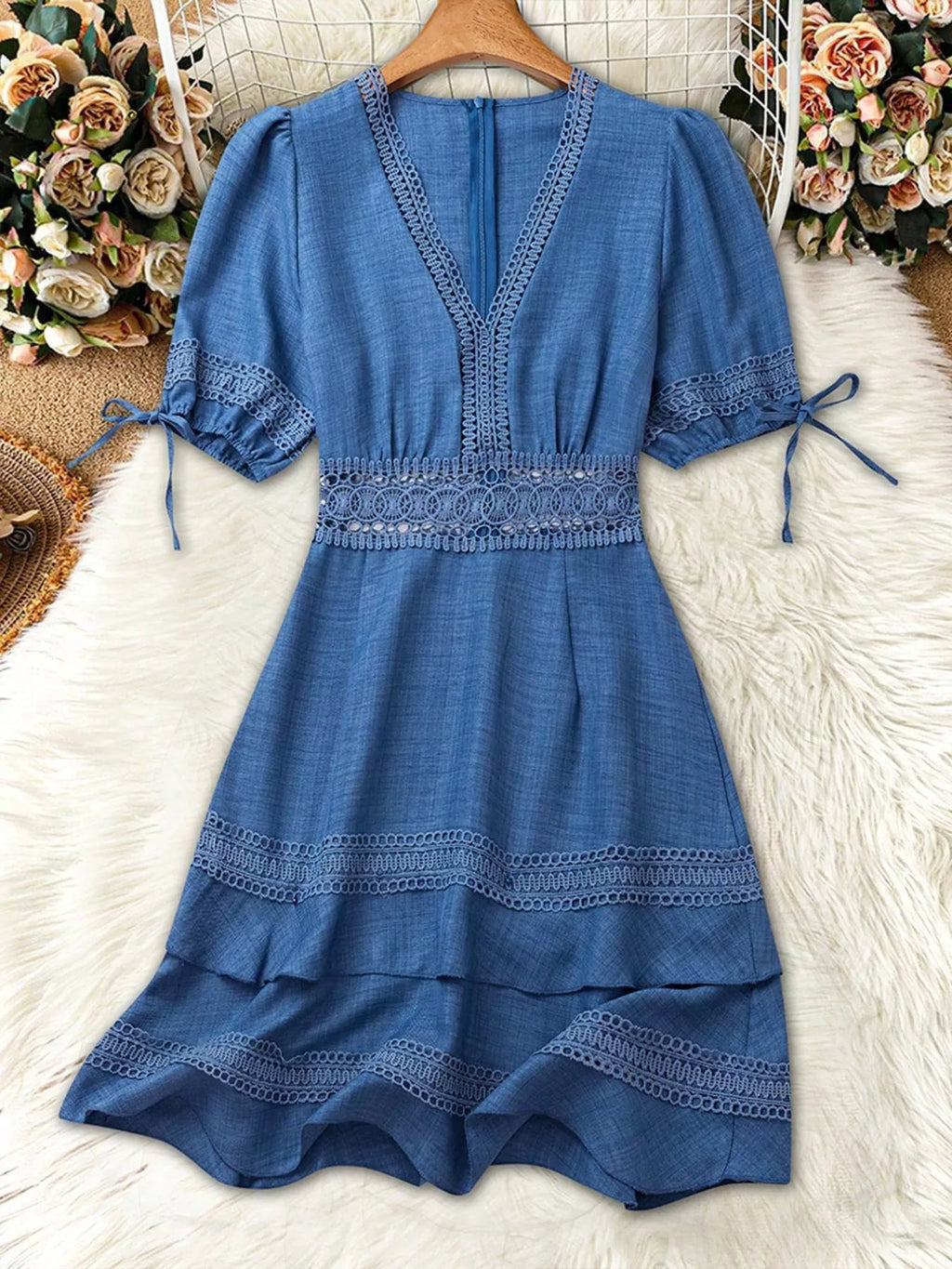 Lace Detail V-neck Mini Dress (12)