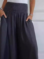 Full Size Smocked Wide Leg Pants Pockets (2)