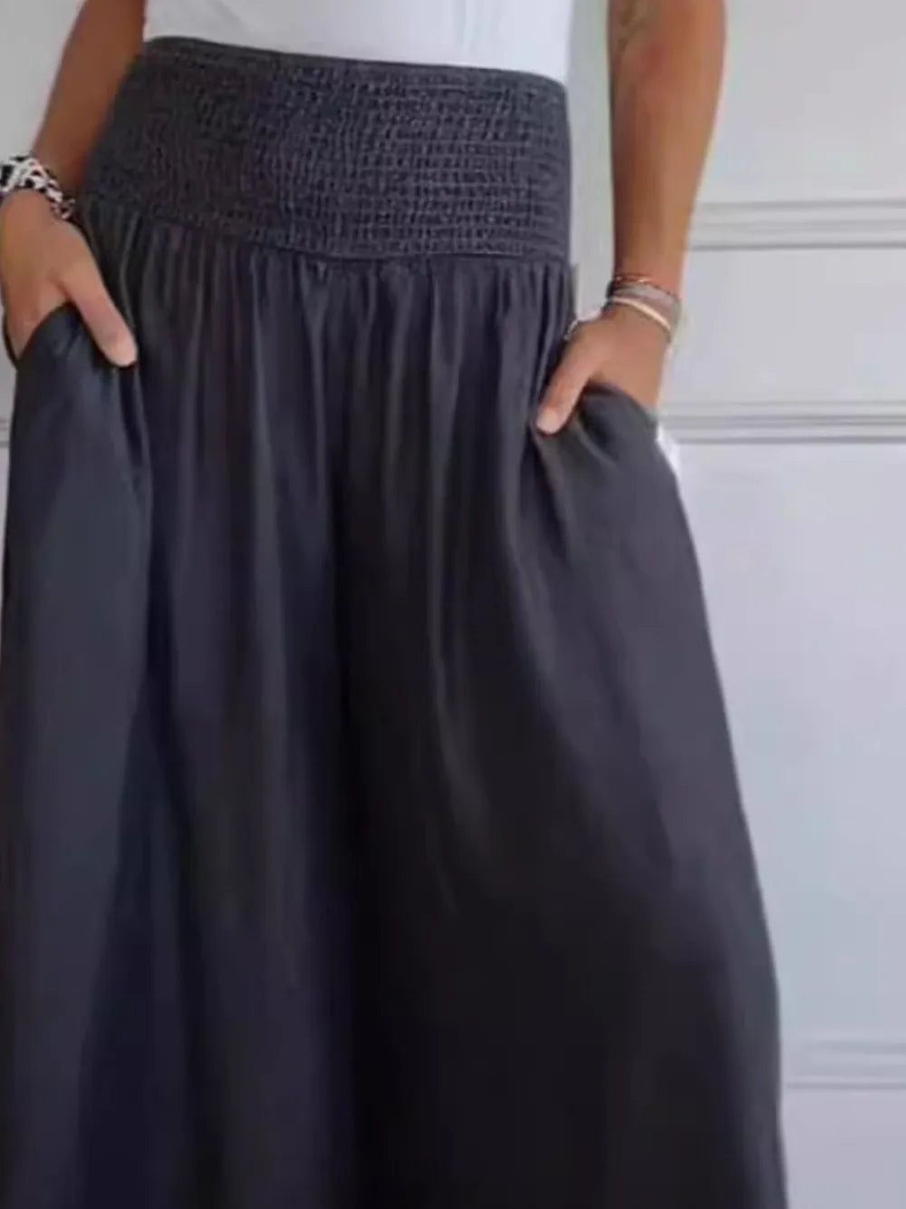 Full Size Smocked Wide Leg Pants Pockets (2)