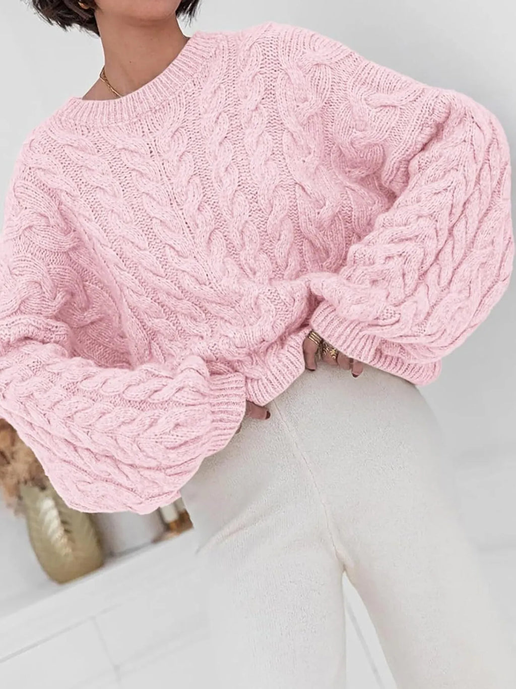 Cable Knit Long Sleeve Sweater (2)