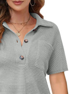 Waffle-knit Short Sleeve Polo Shirt (18)