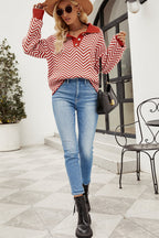 Striped Collared Neck Buttoned Pullover Sweater (9)