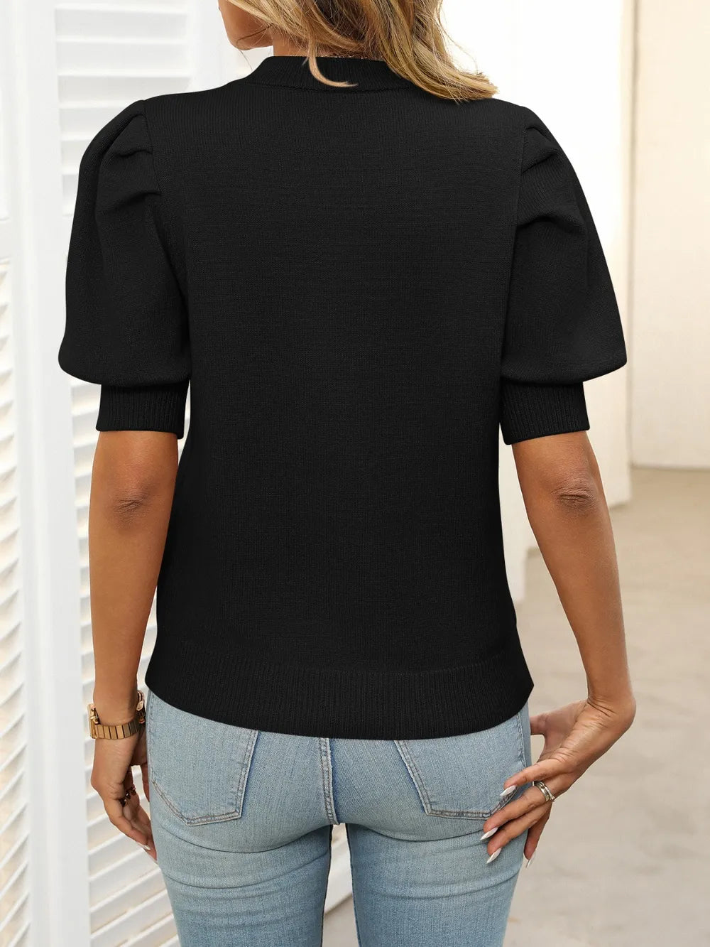 Mock Neck Puff Sleeve Sweater (25)
