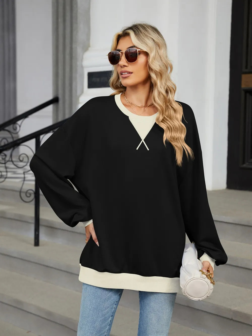 Contrast Round Neck Long Sleeve Sweatshirt (13)