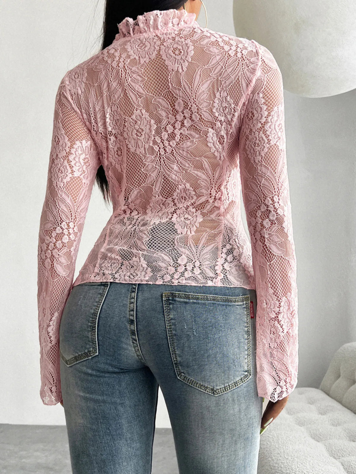 Tie Front Long Sleeve Lace Top (3)