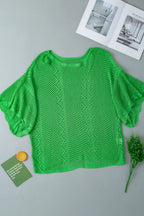 Scallop Edge Half Sleeve Pointelle Knit Top (14)