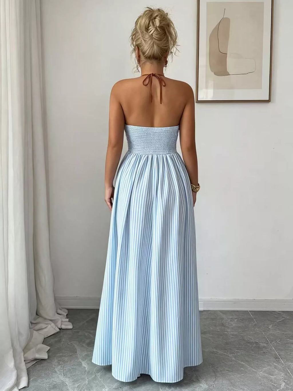 Striped Halter Neck Maxi Dress (5)