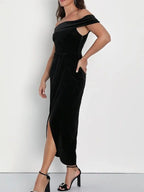 Off-shoulder Wrap Dress Side Slit (6)