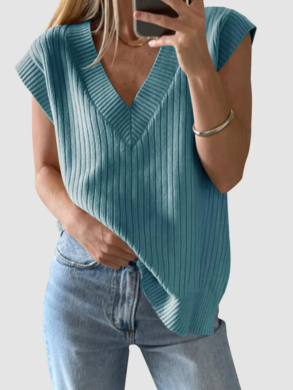 Ribbed V-neck Sweater Vest