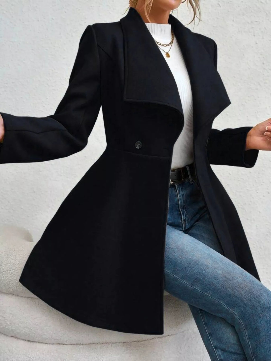 Collared Neck Double Breasted Coat (7)