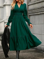 Notched Long Sleeve Tiered Dress (2)