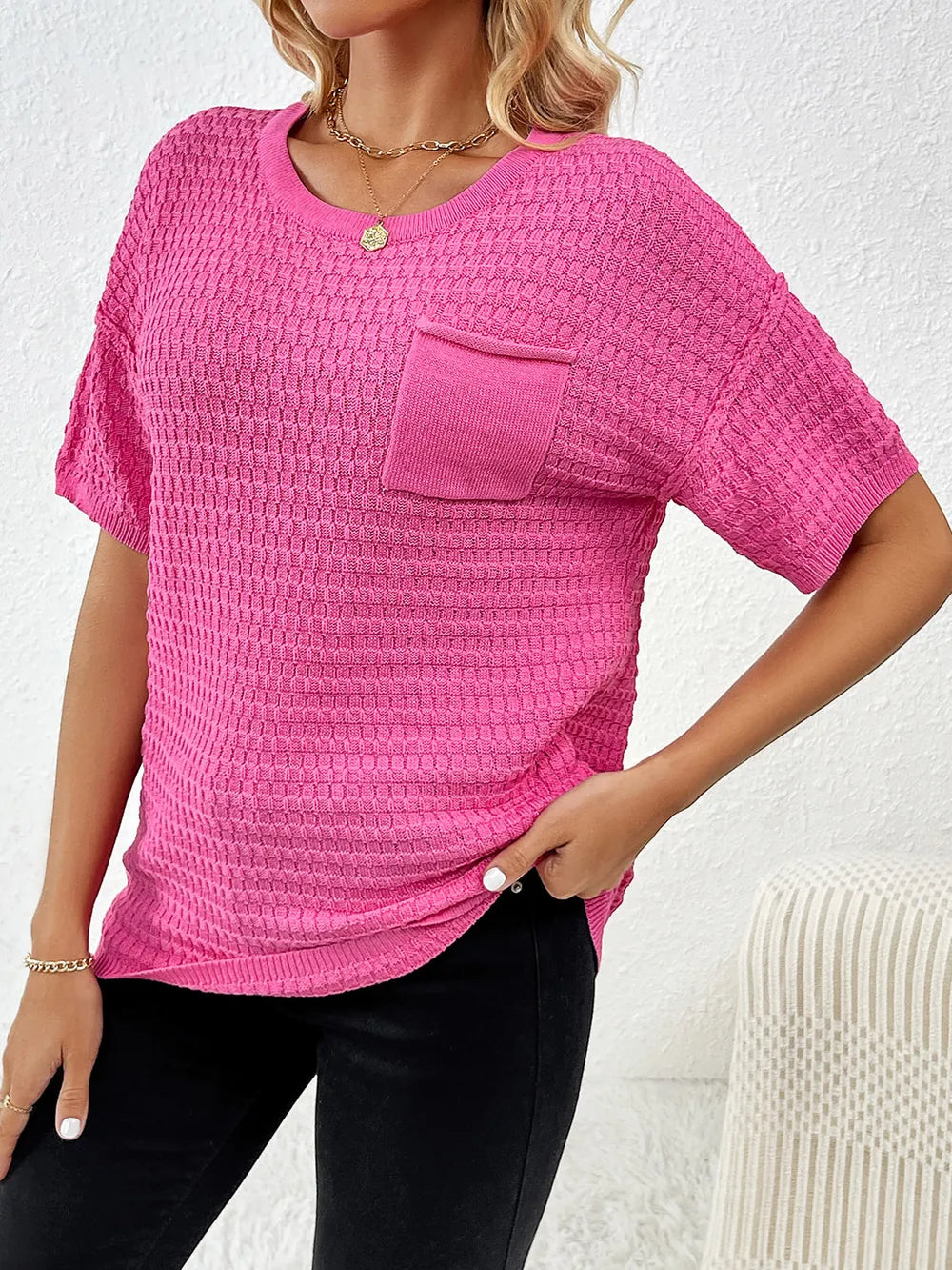 Round Neck Half Sleeve Knit Top (15)