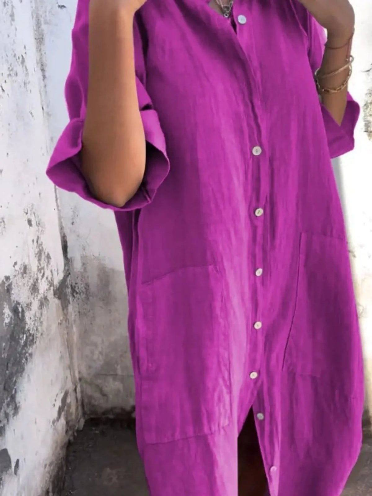 Full Size Casual Linen Button-down Shirt Dress Plus (19)