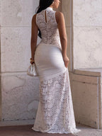 Lace Keyhole High-slit Maxi Dress (10)