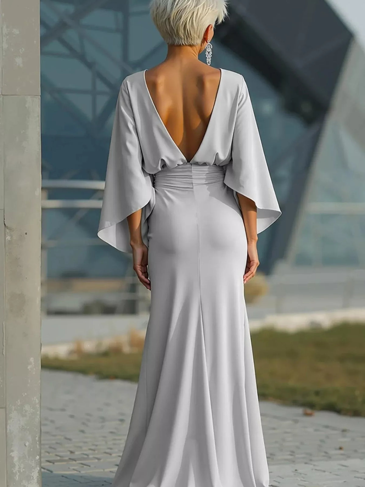 Batwing Sleeve Ruched Maxi Dress (2)