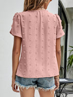Swiss Dot Round Neck Petal Sleeve Top (21)