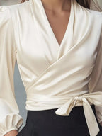 Satin Tied Balloon Sleeve Blouse (3)