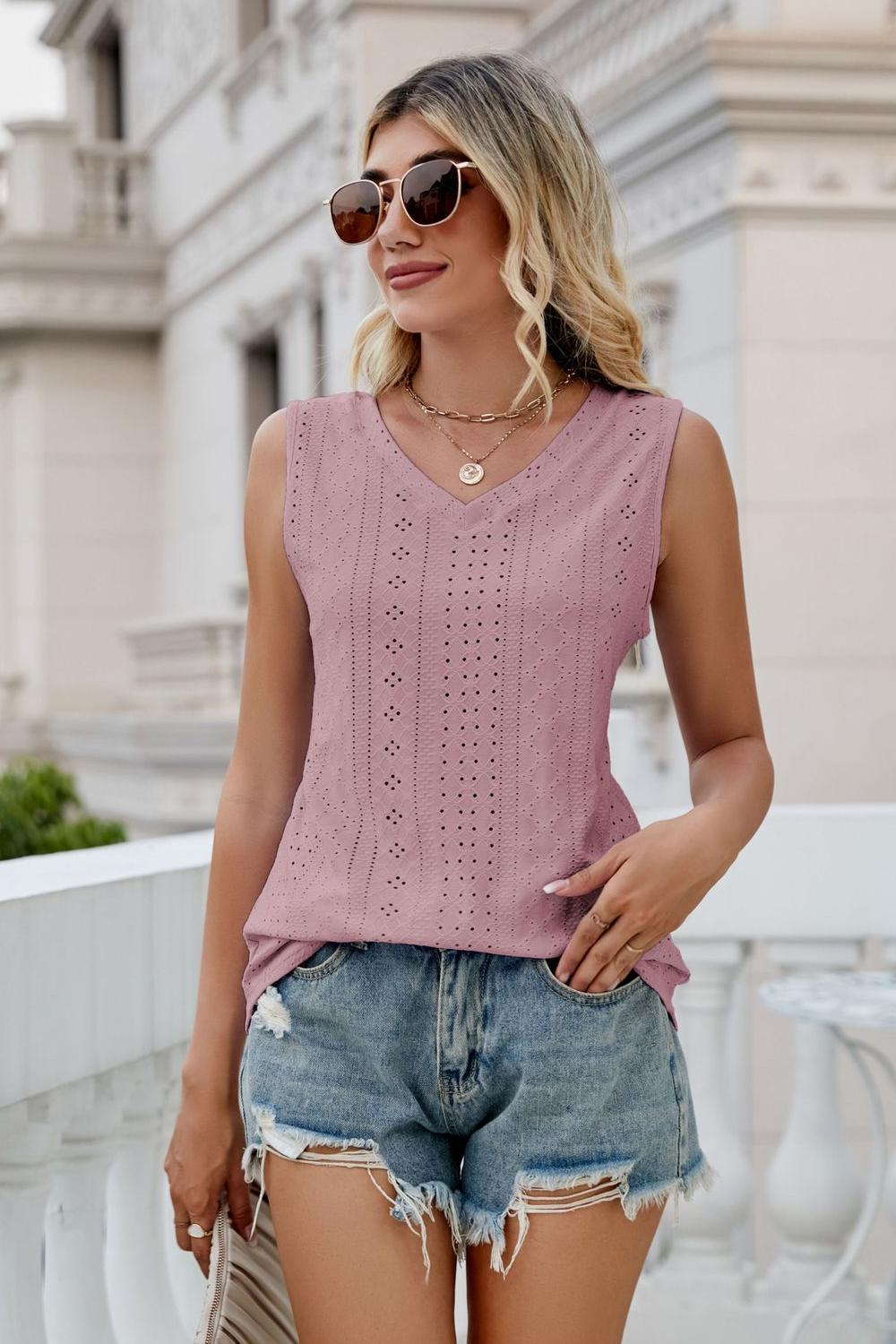 Eyelet V-neck Tank (19)