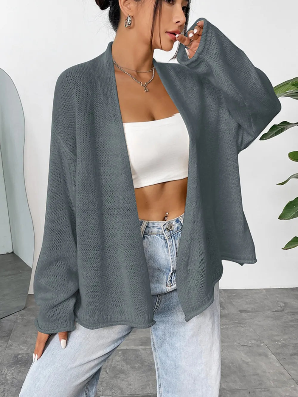 Open Front Dropped Shoulder Cardigan (6)