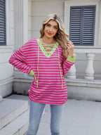 Lace-up Striped Long Sleeve T-shirt (2)