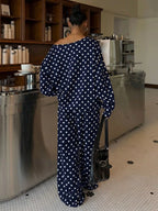 Polka Dot Boat Neck Top Pants Set (12)