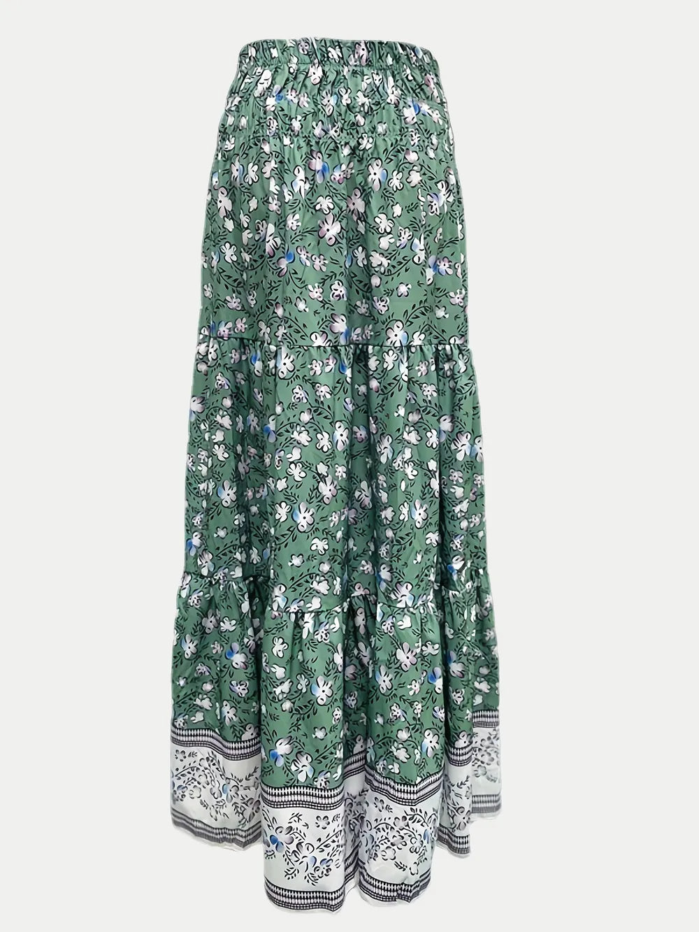 Full Size Tiered Printed Elastic Waist Skirt (7)