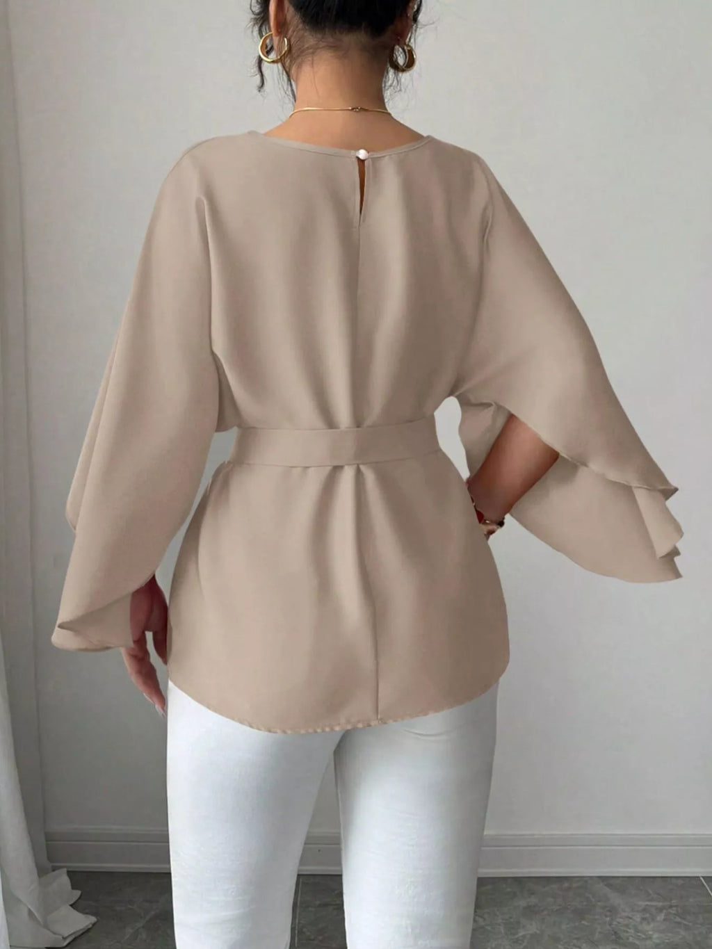 Batwing Sleeve Belted Blouse (7)