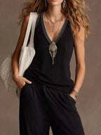 Sleeveless V-neck Tank Wide-leg Pants Set (11)